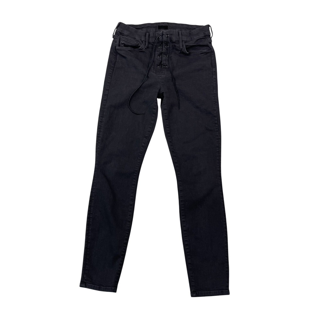 Mother Size 28x27 High Waisted Lace Up Looker Ankle Jeans Not Guilty Black Denim